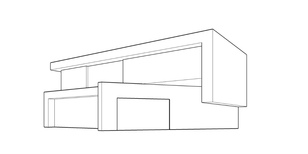 Hand sketch of a modern house turned into a photoreal render — before