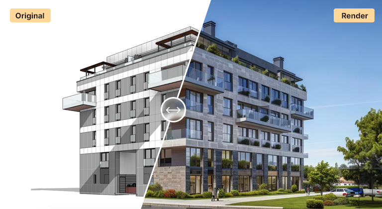 A Revit model rendered photoreal with AI